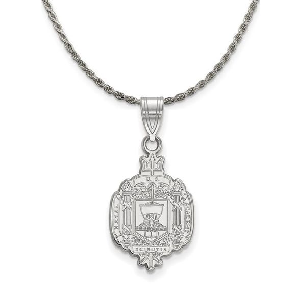 Sterling Silver U.S. Navy Large Crest Pendant Necklace - 20 Inch
